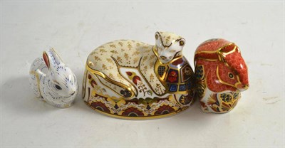 Lot 109 - Three Royal Crown Derby paperweights including lion cub (no 1054 of 1500), squirrel and bunny