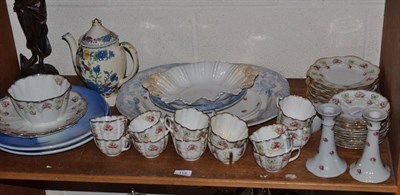 Lot 114 - Wellington china tea set, spelter figure, blue and white meat plate etc