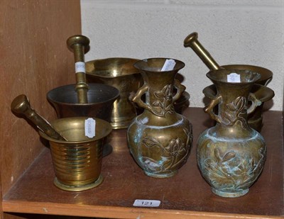 Lot 121 - Six various mortars and three pestles and pair of Chinese vases