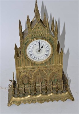 Lot 133 - An early 20th century brass architectural clock in the form of a Gothic church