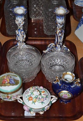 Lot 144 - Six cut glass finger bowls, a pair of Rococo candlesticks and three other pieces