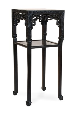 Lot 107 - A Chinese Carved Padoukwood and Pink Marble...