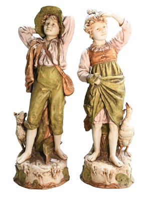 Lot 589 - A Large Pair of Royal Dux Rustic Figural Spill...