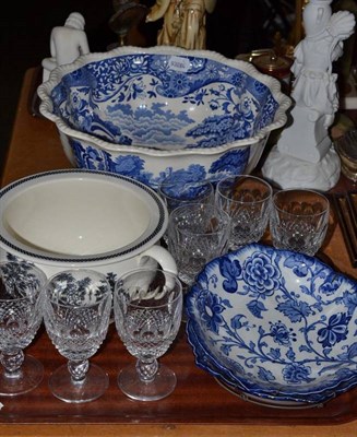 Lot 154 - A Spode Italian footed fruit bowl, a Wedgwood chamber pot, six wines and a pair of Losol dishes