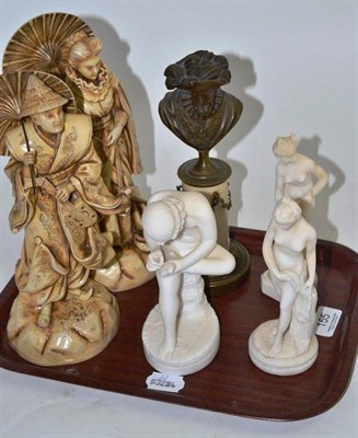 Lot 155 - A pair of ceramic figures in Chinese costume and four other classical pieces