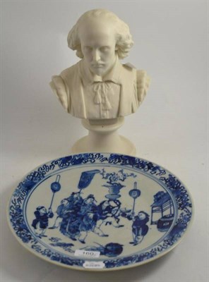 Lot 160 - A Parian bust of Shakespeare and a Chinese blue and white dish