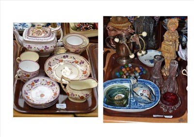 Lot 164 - Two trays of lustred tea ware, 18th century plated two handled cup, a solitaire game etc