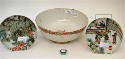 Lot 169 - An 18th century Chinese bowl (a.f.), a Georgian patch box ''Life is uncertain'' and two Kang Xi...