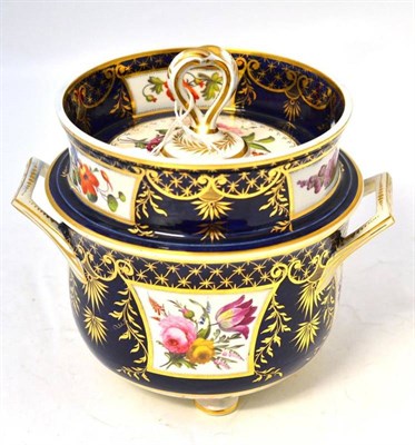 Lot 27 - An English Porcelain Fruit Cooler and Cover, circa 1810, of U shape with angular handles, the cover