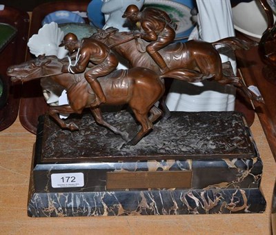 Lot 172 - Austrian bronze racing group with marble base with ";Our Glory"; plaque
