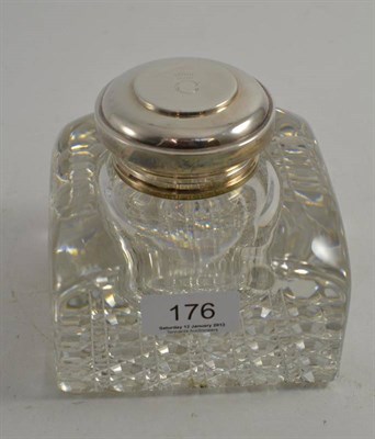 Lot 176 - Large French silver-mounted square glass inkwell