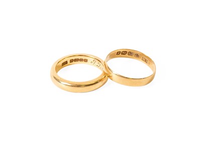 Lot 101 - Two 18 Carat Gold Band Rings, finger sizes J...