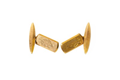 Lot 28 - A Pair of 9 Carat Gold Cufflinks, rectangular...