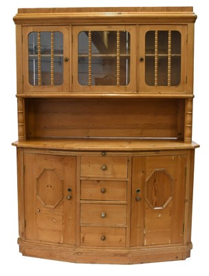 Lot 409 - A Large Pine Cabinet, the glazed upper section...