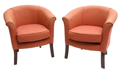 Lot 437 - A Pair of Red Upholstered Tub Chairs