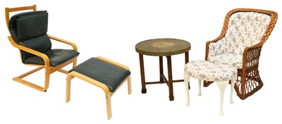 Lot 520 - A Wicker Chair, a brass topped folding table,...