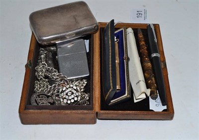Lot 191 - A 9ct gold pencil marked 'S.MORDAN & Co', a silver vesta case, a silver cigarette case, paste...