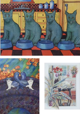 Lot 286 - After Pat Cranor (b. 1955) Two cats on a...