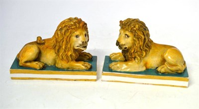 Lot 30 - A Pair of Stephenson & Hancock Derby Porcelain Figures of Lions, circa 1870, the...
