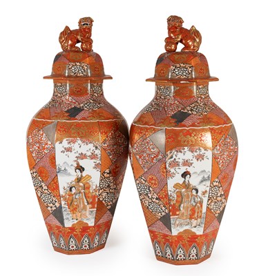 Lot 87 - A Pair of Kutani Porcelain Vases and Covers,...