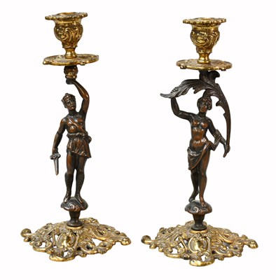 Lot 41 - A Pair of Patinated and Parcel Gilt Bronze...