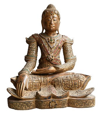 Lot 204 - A Thai Giltwood Statue of Budda Seated in the...