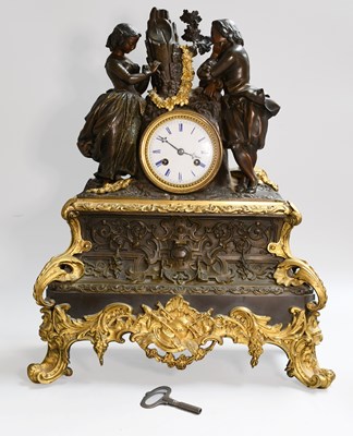 Lot 49 - A French Gilt Metal Bronzed Striking Mantel...