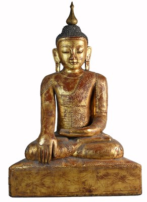 Lot 219 - A Thai Giltwood Statue of Buddha, seated in...