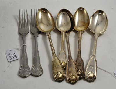 Lot 210 - Four silver tablespoons, one silver dessert spoon and two stainless steel forks