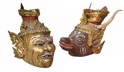 Lot 212 - Two Thai Papier-Maché Ruesi Masks, with...