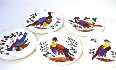 Lot 31 - A Set of Five Porcelain Plates, painted by Joseph Crawhall, dated 1885, decorated in colours...