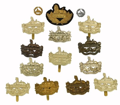 Lot 102 - Thirteen Cap and Two Collar Badges to the...