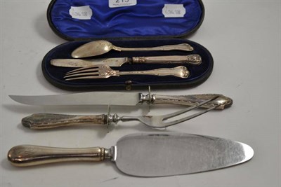 Lot 213 - A silver three piece child's Christening set, London 1849, a Stirling handled slice and...