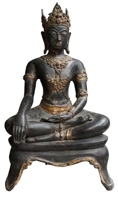 Lot 204a - A Thai Patinated and Parcel-Gilt Bronze Figure...