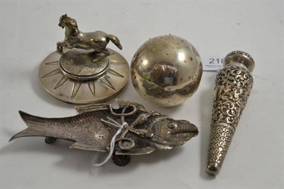 Lot 218 - Edwardian silver coronation pomander, London 1902, Indian chased scent bottle, Egyptian 800...