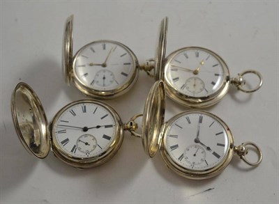 Lot 221 - Four silver full hunting cased pocket watches