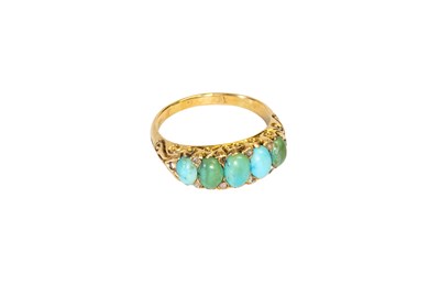 Lot 65 - A Turquoise Ring, five graduated oval cabochon...