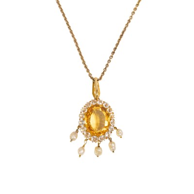 Lot 145 - A Citrine, White Sapphire and Cultured Pearl...