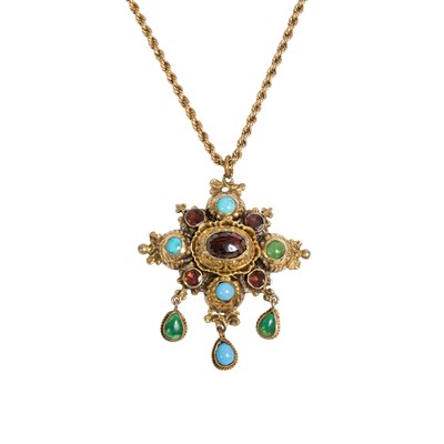 Lot 158 - A Garnet and Turquoise Pendant on Chain, the...
