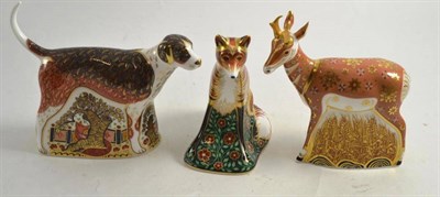 Lot 229 - Three Royal Crown Derby paperweights comprising Pronghorn Antelope (no 607 of 950), Vixen and...