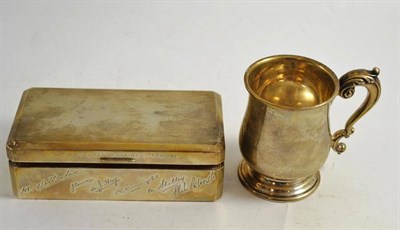 Lot 230 - A small silver mug and a silver mounted cigarette box