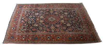 Lot 377 - Kashan Rug, the indigo field of palmettes and...