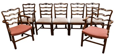 Lot 439 - Set of Five Mahogany Ladderback Dining Chairs,...