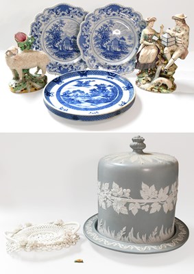 Lot 72 - A Sprigged Blue Stoneware Cheese Dome and...