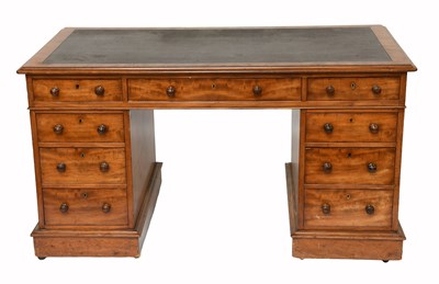 Lot 431 - A Victorian Mahogany Pedestal Desk, with black...