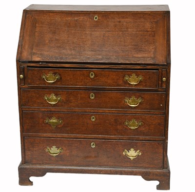 Lot 468 - A George III Oak Bureau, the fall front...
