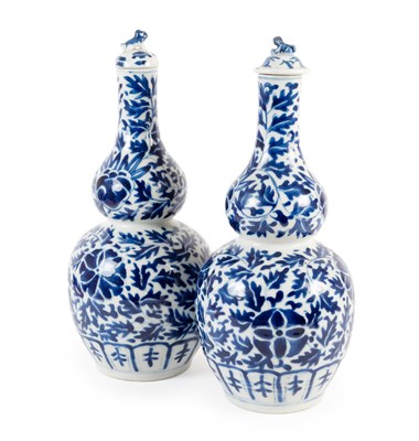 Lot 39 - A Pair of Chinese Porcelain Double Gourd Vases,...