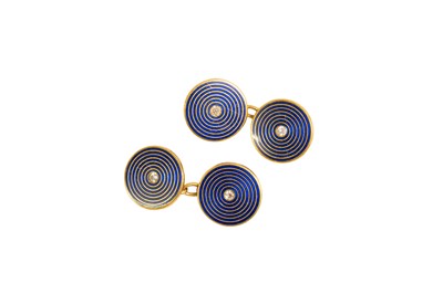 Lot 87 - A Pair of Enamel and Diamond Cufflinks, the...