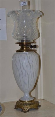 Lot 270 - French white opaque glass oil lamp