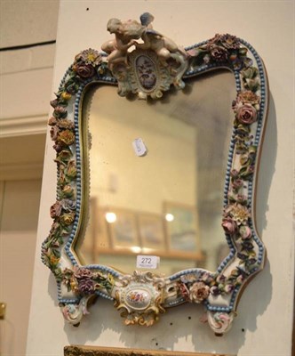 Lot 272 - A 19th century Continental floral encrusted porcelain mirror